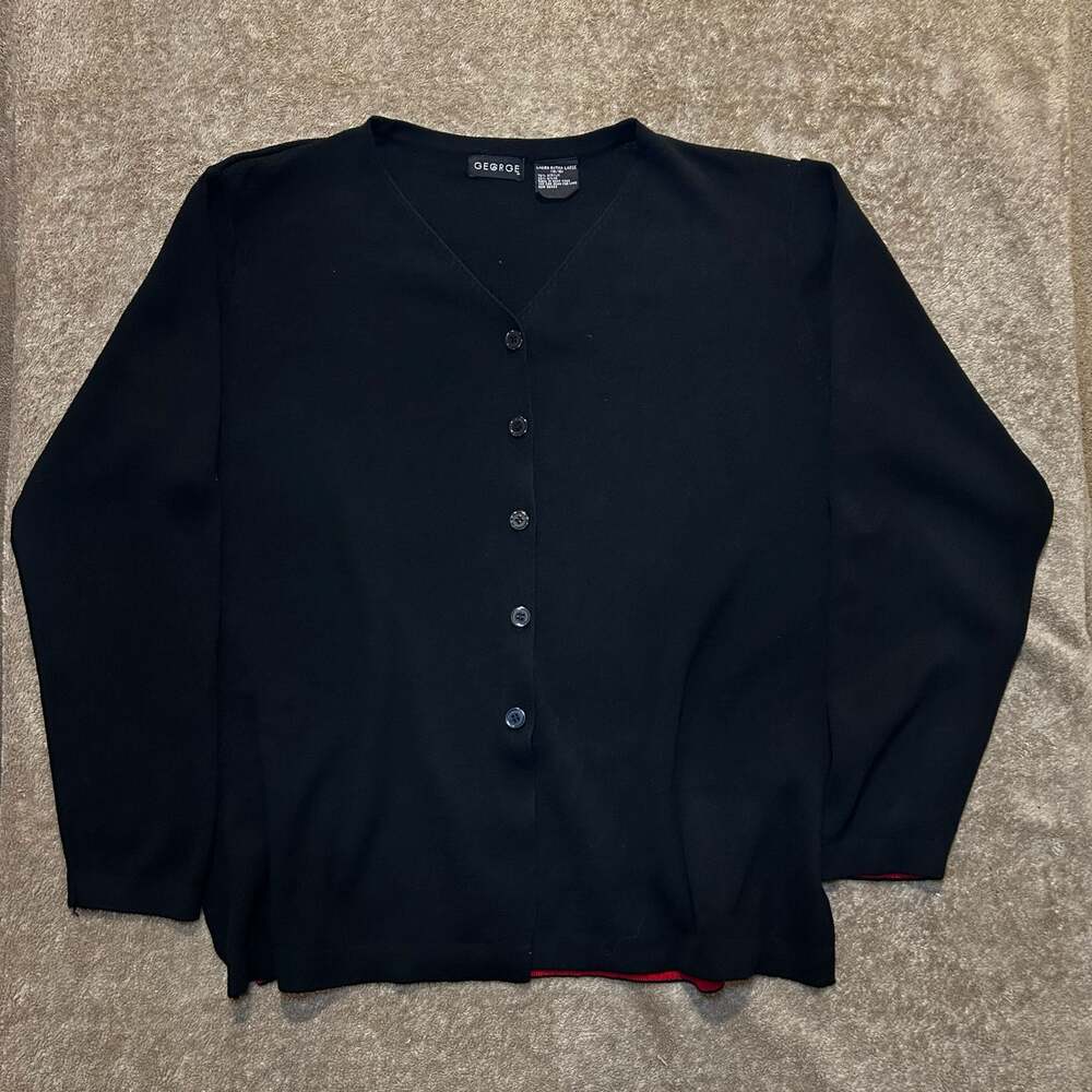 George Black Long Sleeve V-Neck Knit Cardigan, XL
